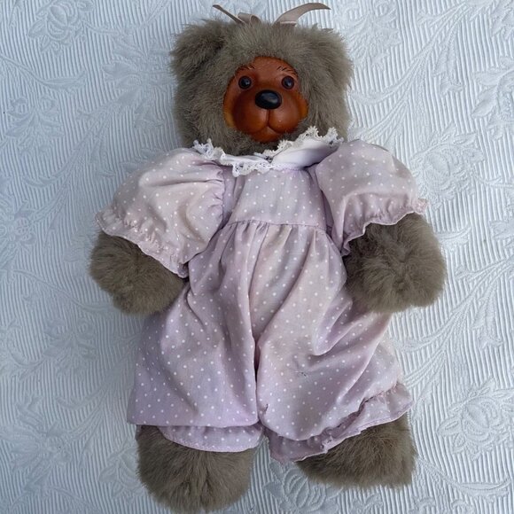 Vintage Robert Raikes Stuffed Bear with Jointed Arms/Legs and Wooden Details - Picture 6 of 6